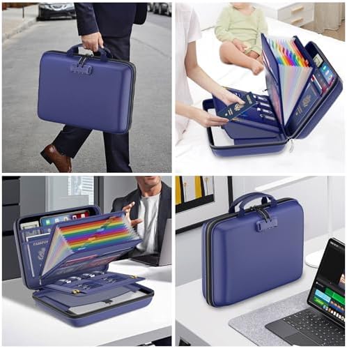 DocSafe Fireproof File Organizer with Lock, Hard-Shell Case Fireproof Document Box with 13 Pocket Accordion File Folder, Portable Home Office Travel Safe Storage for Important Documents Laptop Blue - Image 5