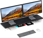 Dual Monitor Stand Riser, 40x10 in Wood & Acrylic Desktop Organizer Shelf by SSWOOD