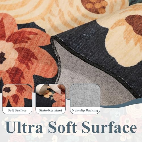 DUKINO 8x10 Area Rug for Living Room, Soft Floral Washable Rug, Navy Blue - Image 6