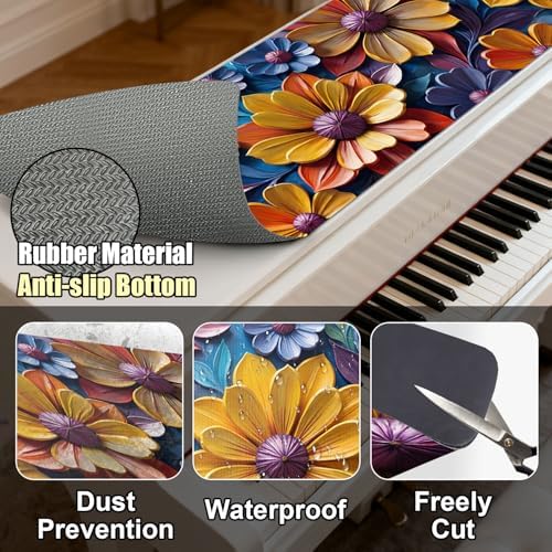 Piano Top Runner Mat, Non-Slip Rubber Bottom, Free Cut Protector Dust-Proof Covers for Musical Instrument, Chiffonier, Chest of Drawers, TV Stand, Television Cabinet (Oil Painting Floral, 61" x 13.8") - Image 4