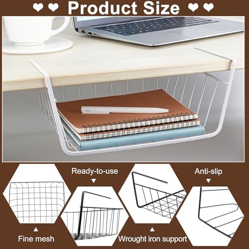 8Pcs Under Shelf Storage Basket, Metal Wire Under Cabinet Basket - Image 3