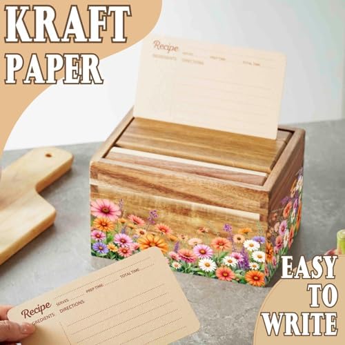 InnoBeta Floral Recipe Box with Flower Pattern Design, Recipe Card Holder Box with 50 Recipe Cards, 10 Dividers, Recipe Organizer for Christmas, Birthday, Mother's Day - Image 3