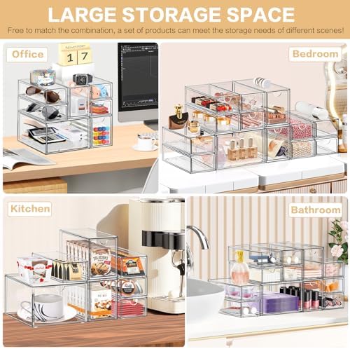 Desk Organizer with 14 Drawers, Clear, Stackable - Image 6