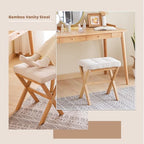 Foot Stool Small Ottoman Foot Rest Padded Foot Stool Desk for Under Office Desk Vanity Stool Bamboo Footstool Sofa Footrest Shoe Stool Small Foot Stools (Natural Legs + Beige) - Image 7