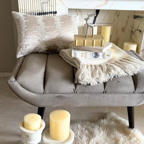 Ivory Decorative Lumbar Pillow Cover 12" x 22" | Pack of 2 Satin Oblong Cushion Cover Abstract | Pearl And Crystal Hand Embroidery Pillowcases for Bed, Couch & Sofa, Modern Home Décor - Pearl Enigma - Image 2