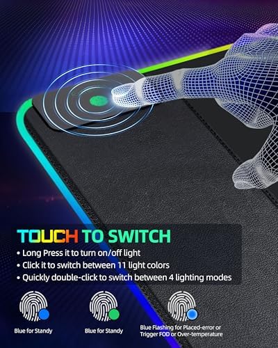15W Wireless Charging RGB Mouse Pad, 31.5"x15.7", XXL Gaming Desk Mat - Image 6