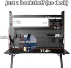 Desktop Hutch Bookshelf,Many Gifts,Metal Desktop Bookcase with pegboard, Desk Shelf, Countertop Storage Organizer Rack for Dorm or Office,Desktop Shelves (Black, 37.4" Lx9.9 Wx39 H) - Image 2