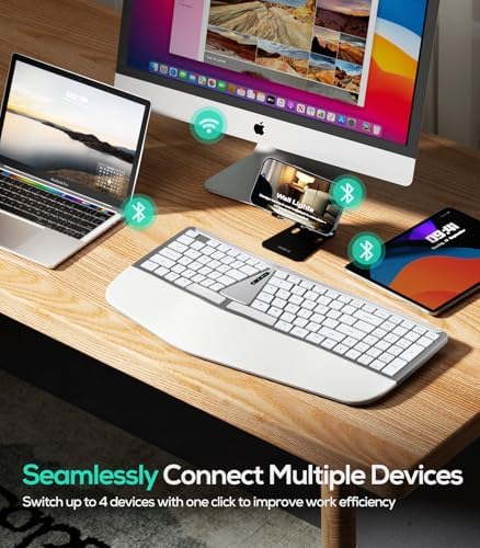 Nulea RT07B Wireless Ergonomic Keyboard - Split Keyboard, Wrist Rest, Natural Typing, Bluetooth and USB Connectivity, USB-C Rechargeable,Compatible with Windows Mac (Grey White) - Image 3