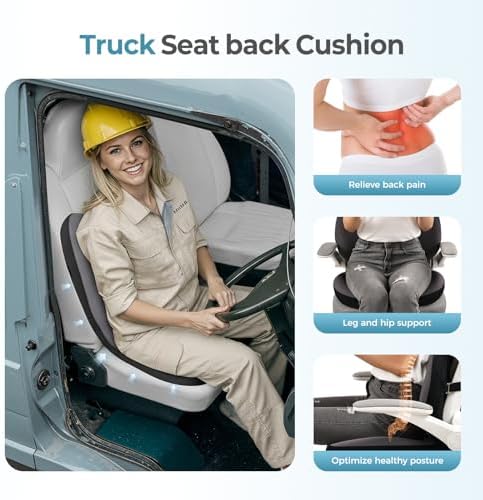 FLORICH 2 in1 Truck Seat Cushion and Lumbar Support Pillow Memory Foam Car Seat Cushion with Adjustable Strap for Truck Driver Long Drives, Fits Semi Truck Seat,Car,Office&Gaming Chair(Black) - Image 3