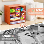 Desk Organizer with 9 Drawers, 4 Tiers Stackable Storage Drawers, Desktop Storage Box with Clear Drawers for Stationery, Makeup, Jewelry, Office and Craft Supplies (Orange) - Image 6