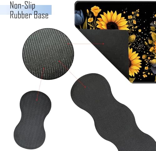 TGFEWYTJYJ Extended Gaming Mouse Pad,Memory Foam Ergonomic Keyboard Mouse Wrist Rest Support Set,Large Desk Mat with Stitched Edges,Non-Slip Base Mousepad Home Office,Retro Sunflowers Butterfly - Image 3