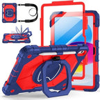 Case for iPad (A16) 11th/10th Generation 11/10.9 Inch 2025/2022, Ubearkk for iPad a16 case with Screen Protector, 360 Degree Rotating Stand Shoulder Strap Pencil Holder,Navy Red by Ubearkk