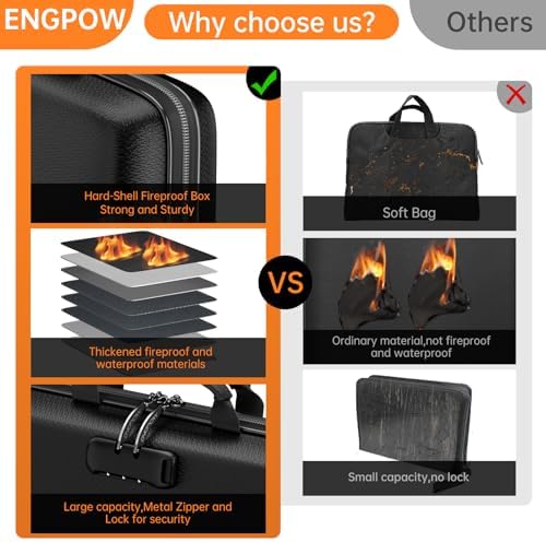ENGPOW Fireproof Document Box with Lock & 25-Pocket Accordion File Folder - Image 3