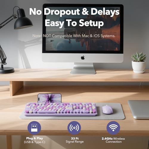Wireless Keyboard and Mouse Combo, Purple, Round Keycaps, Tablet Holder - Image 7