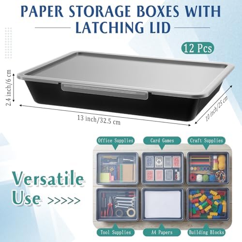 Tinlade 12 Pcs Classroom Paper Storage Bins with Lids, Black, 13x10in - Image 2