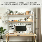 Desktop Bookshelf with Pegboard, 2-Tier Desk Hutch Storage Organizer Rack, Metal Frame & Wood Board, for 27-inch Monitor, Home Office & Dorm，White,45.3" W - Image 2