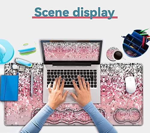 Pink Mouse Pad,Keyboard Mouse Pad Set,Extended Gaming Mouse Pad + Memory Foam Keyboard Wrist Rest Support, Pink Glitter Office Desk Mat Writing Pad Easy Typing Pain Relief,XXL Large Mousepad Desk Mat - Image 7