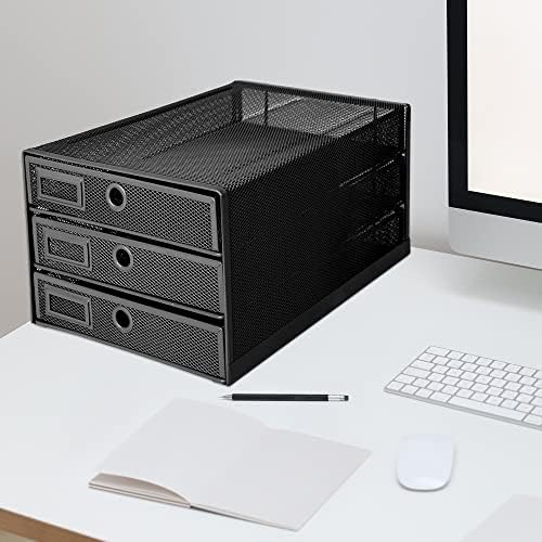Annova Desk Organizer Wire Mesh 3 Tier Sliding Drawers Paper Sorter/Multifunctional/Premium Solid Construction for Letters, Documents, Mail, Files, Paper, Kids' Art Supplies (Black) - Image 2