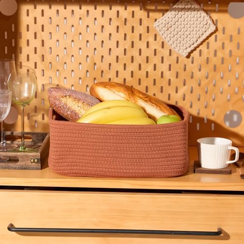 MiniArk Small Storage Baskets for Organizing | Closet Organizer Bins | Shelf Toy Basket | Woven Rope Baskets | Cube Decorative Box | Shallow Basket | 13x8.5x5.1” | 4 Packs Oxide Red - Image 5