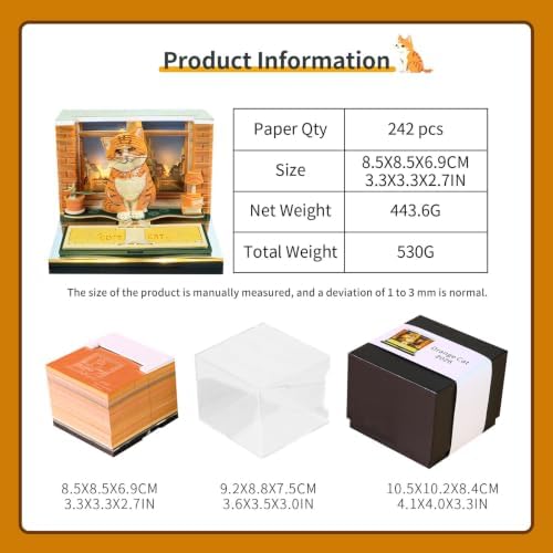 3D Calendar 2027,Time Piece Calendar 2027 With LED Lights,3D Art Calendar Memo Pad,Orange Tabby Cat Desktop Decoration,Tear-Away 3D Paper Art Notepad,Christmas Gift,New Year Gift(Orange Tabby Cat) - Image 3