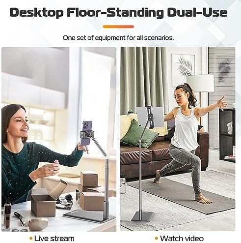 VIJIM Tablet Floor Stand Holder, Phone Stand for Recording, Adjustable Cell Phone & Tablet Holder for Floor, Compatible with iPad Pro Air Mini, Galaxy Tab, iPhone & 4.6-12.9 Inch Devices - Image 2