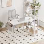 Treesland 47 Inch Computer Desk with Bookshelf, Corner Desk with Storage, L Shaped Desk, Home Office Desks, Writing Study Desk for Bedroom, White - Image 4