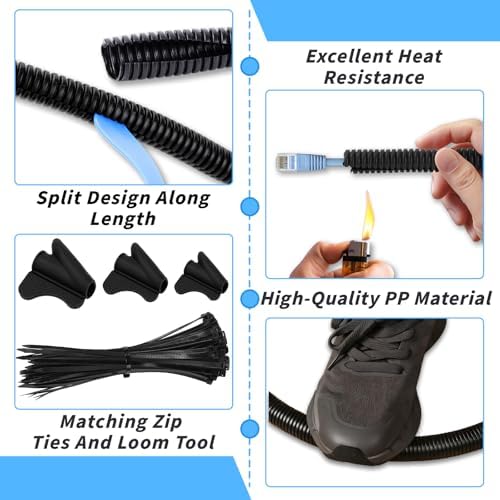 Oleitodh 1" 3/4" 1/2" 3/8" 1/4" OD Split Loom Tubing, 20ft Each, 5 Sizes - Image 3