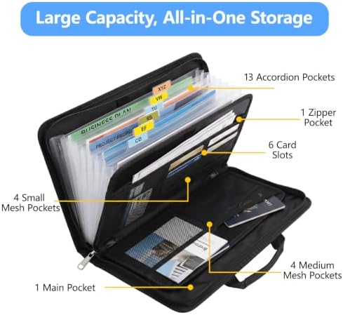 Fireproof Accordion File Organizer Bag A4 13 Pockets Black - Image 5