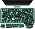 ARTSO XXL Large Gaming Mouse Pad with Wrist Rest, Ergonomic Mouse Pad, Keyboard Wrist Rest, Home Office Desk Accessories, Green Flower Plants by Artso