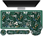 ARTSO XXL Large Gaming Mouse Pad with Wrist Rest, Ergonomic Mouse Pad, Keyboard Wrist Rest, Home Office Desk Accessories, Green Flower Plants by Artso