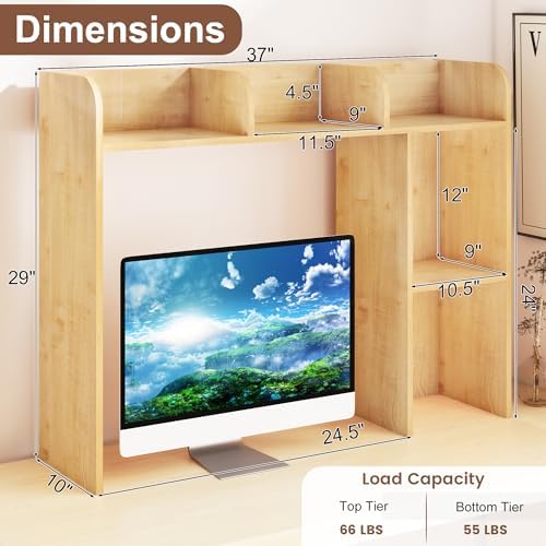 WAYTRIM Desk Shelf, Desk Hutch 3-Tier Desktop Bookshelf & Desk Organizer Shelf for Top of Desk, Wood Desktop Storage Shelf for Dorm, Office, Small Space, Desk Organizers and Accessories - Image 3