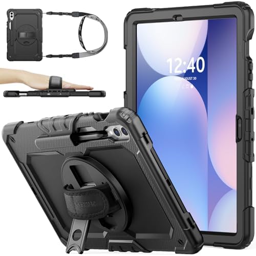 SEYMAC stock Case for Samsung Galaxy Tab S10+ Plus/ S9 FE+ Plus/ S9+ Plus 5G Tablet Case 12.4'' Protective with Screen Protector, Pen Holder, 360 Rotate Stand, Hand Strap, Shoulder Strap, Black1 by SEYMACstock