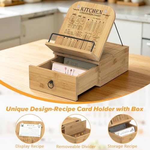 Cookbook Stand-Wooden Recipe Card Holder Box Kitchen Counter - Image 2
