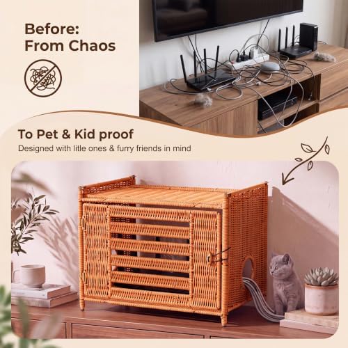 Router Box Hider, Rattan WiFi Router Storage Cabinet, WiFi Box Hider - Image 6