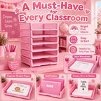 6 Pcs Pink Turn in Trays Classroom, Stackable Paper Bins for Classroom, 13x9x2.8 inch Plastic Baskets Desktop Organization System Office (Pink) - Image 5