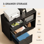 DEVAISE 3 Drawer Wood File Cabinet, Rolling Filing Cabinet with Open Storage Shelf, Printer Stand for Home Office Storage and Organization, Fits Letter/A4 Files (Black, Recessed Pull) - Image 4