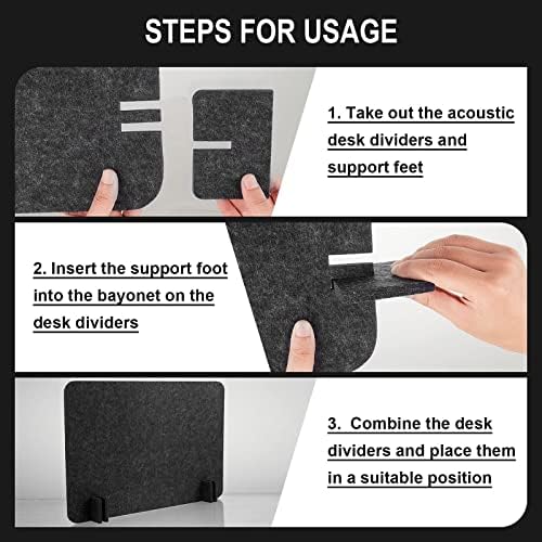 Fabbay 4 Pcs Acoustic Desk Divider, Desk Partition for Students, Black Gray - Image 6