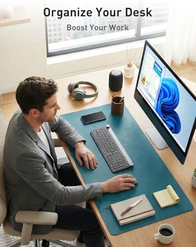 Aothia Faux Leather Desk Mat - Non-Slip PU Leather Desk Blotter, Waterproof Writing Surface, Large Desk Pad for Office & Home (Turquoise, 55" x 17") - Image 3