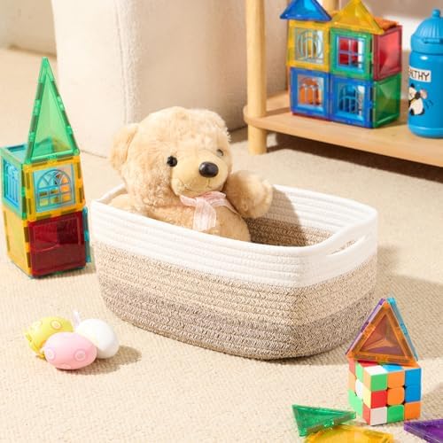 MiniArk Small Storage Baskets for Organizing | Closet Organizer Bins | Shelf Toy Basket | Woven Rope Baskets | Cube Decorative Box | Shallow Basket | 13x8.5x5.1” | 4 Packs Gradient Brown - Image 4