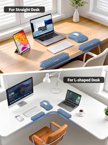 2-in-1 L-Shaped Desk Elbow Pads & & Mouse Pad Set with Wrist Rest, Blue - Image 5