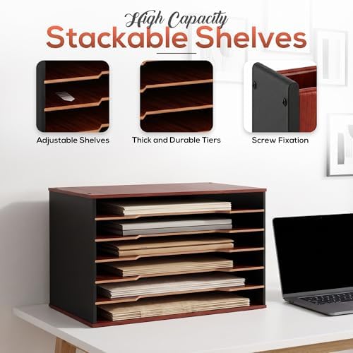 6-Tier Construction Paper Organizer, 12x18 11x17 Storage, Mahogany Finish - Image 4
