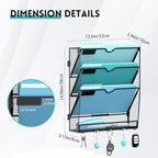 4-Tier Wall File Organizer and Mail Organizer with 5 Hooks, 2 Pack - Image 2