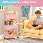 SUNALLY Baby Diaper Caddy Cart, 3 Tier Rolling Diaper Cart for Nursery,Pink - Image 6