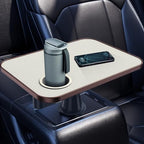Car Tray& Car Desk for Laptop,Dual 360° Rotating,Anti Slip Leather Surface, Food Tray, Cup Holder Table Compatible with Tesla Model Y/3/S, Ford F150/Explorer/Maverick/Home Theater Seating (White) by Ksaipx