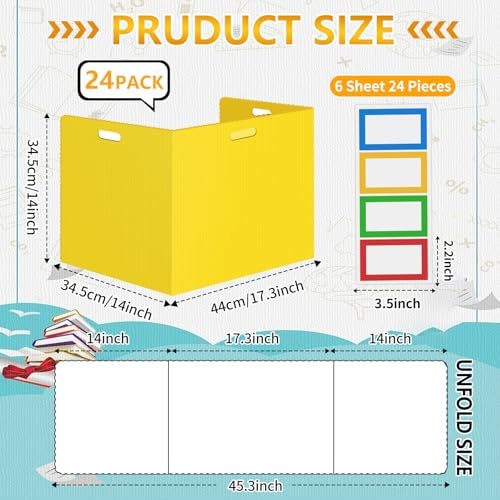 24 Pcs Desk Dividers for Students Classroom Plastic Privacy Folders Yellow Test Dividers for Students Desks Trifold Privacy Panel Partitions for School Teacher Supplies (24pcs Yellow) - Image 2