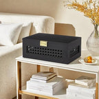 Decorative Rattan Storage Boxes Baskets with Lid Wooden Frame - Image 5