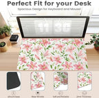 Watercolor Lily Office Desk Mat 31.5" x 15.7" Desktop Mat PU Leather Large Mouse Pad White Mousepad Non-Slip Table Mat for Girls, Women, Home, Work, Computer, and Gaming - Image 3