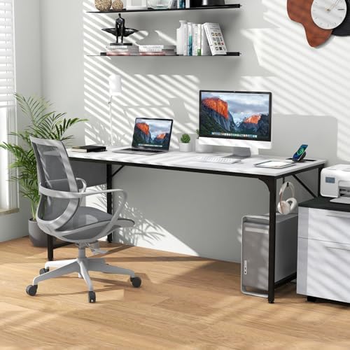 Tangkula 60” Large Computer Desk with Charging Station, Modern Simple Study Writing Desk with Storage Bag, Headphone Hook, Sturdy Metal Frame, Home Office Workstation - Image 2