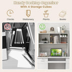 LDAILY Moccha Desktop Bookshelf, 2-Tier Countertop Storage Hutch, Wood Storage Rack Display Shelf with 4 Shelves for Computer Desk, Multipurpose Desk Organizer Desk Hutch for Home Office Dorm (White) - Image 4