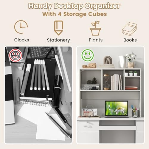 GIANTEX Desktop Bookshelf, Countertop Storage Hutch with 4 Shelves for Computer Desk, Dressing Tabletop Display Rack, Multipurpose Desk Hutch Storage Organizer for Home Office Dorm, White - Image 4